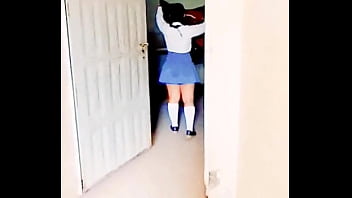A super-naughty instructor tempts a hidden school damsel in the school rest room