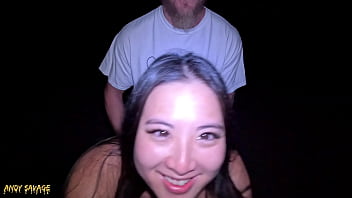 Bi-racial couple enjoys beachside oral and vaginal sensation at night