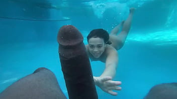 First-timer teenage camgirl gets kneed by Ample ebony man rod underwater