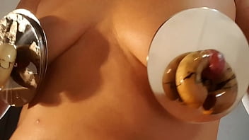 Extreme nipple spreading and piercings on a super-steamy wife with enormous nipple rings