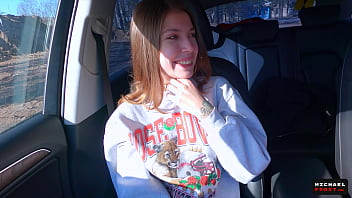 Russian teenage hitchhiker offers deep-throat to unknown man for money and guzzles his spunk